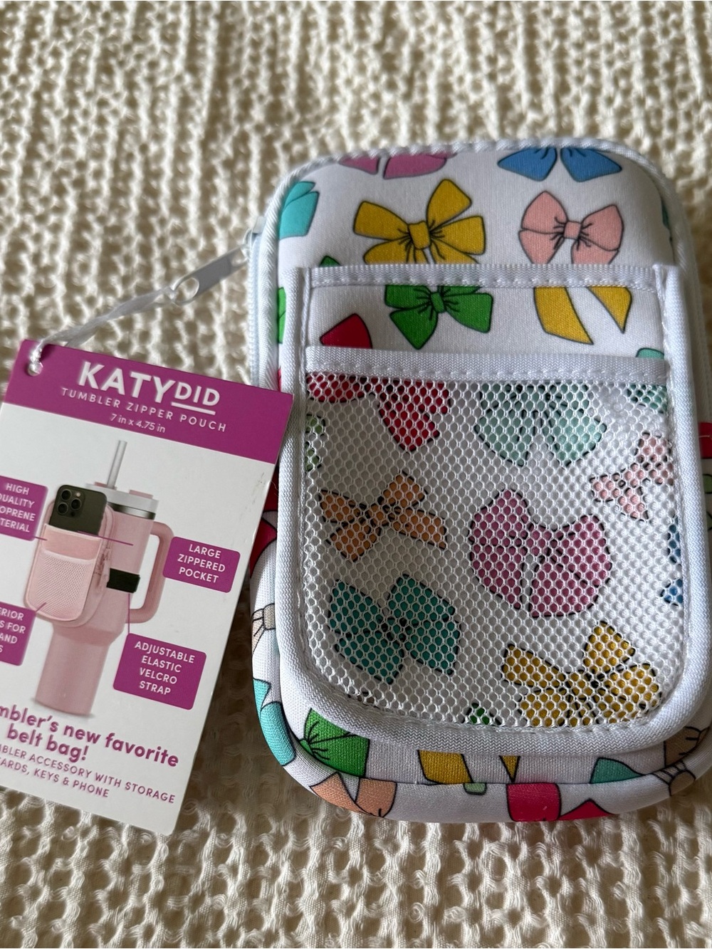 Katydid Tumbler Zipper Pouch with Multicolor Bows